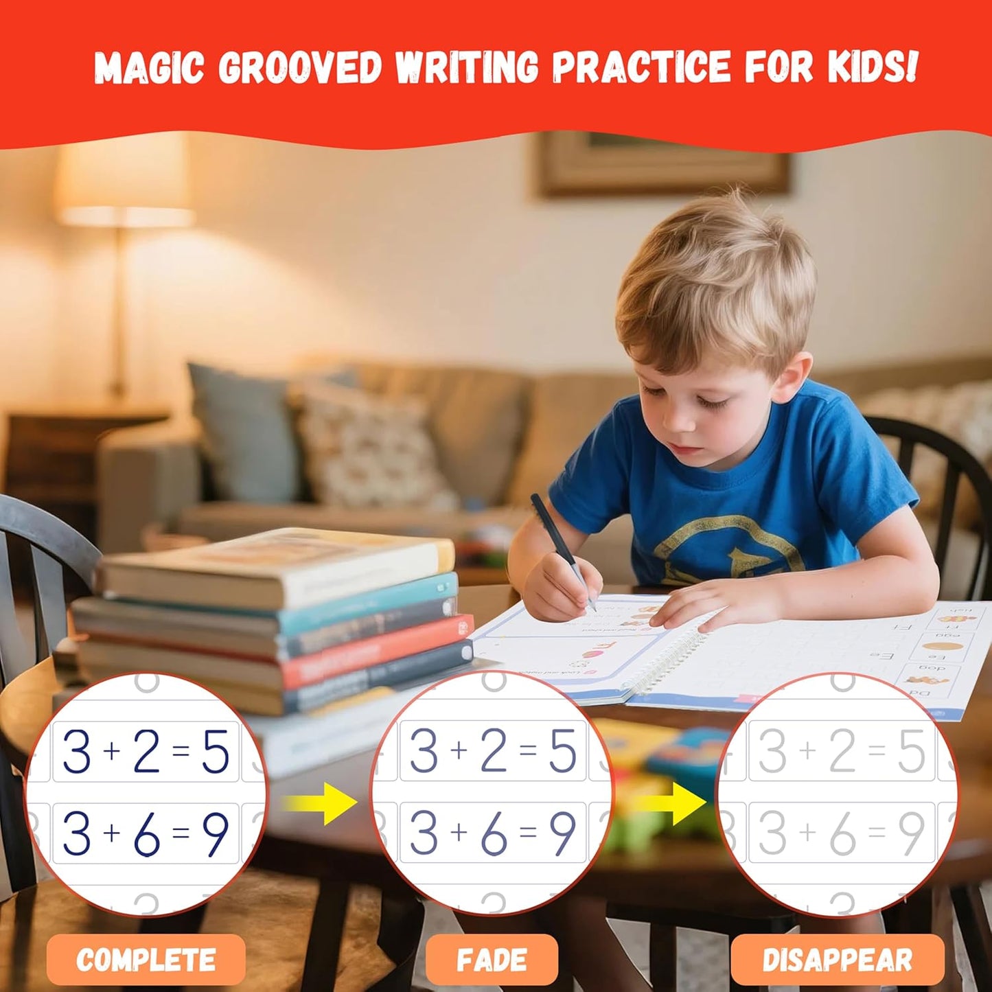 Writing practice with magic groove books for children