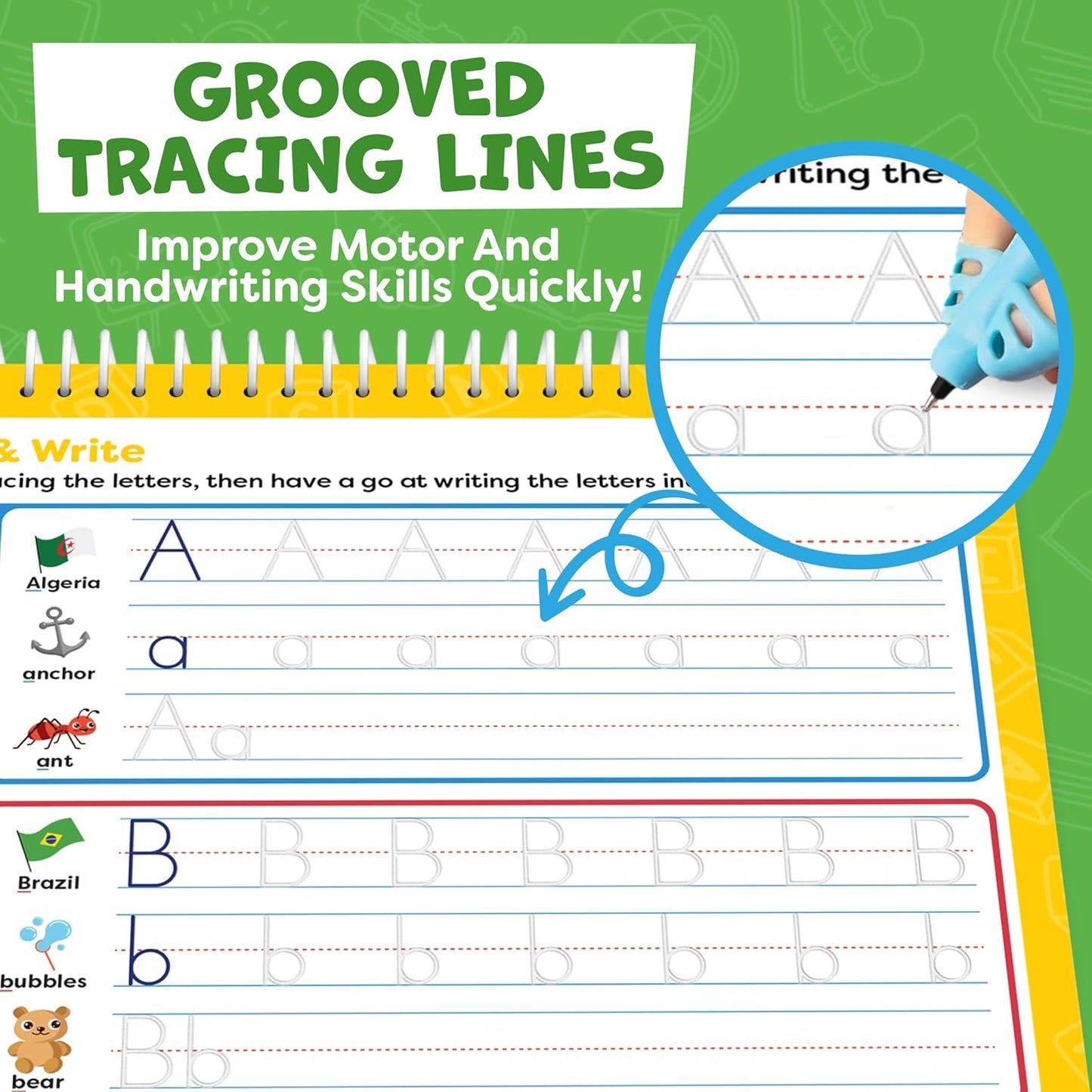 Writing practice with magic groove books for children